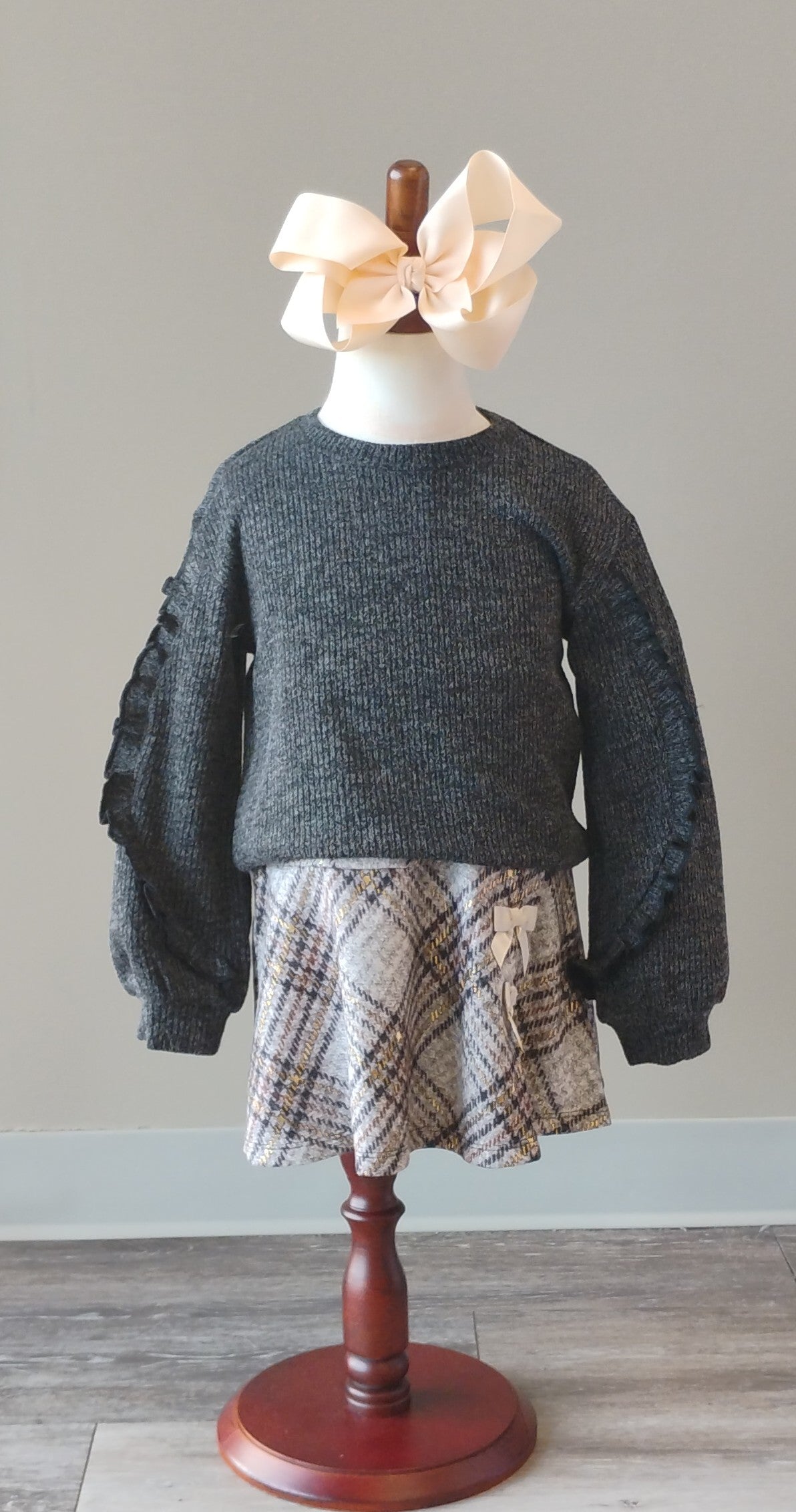 Grey Sweater With Plaid Skirt
