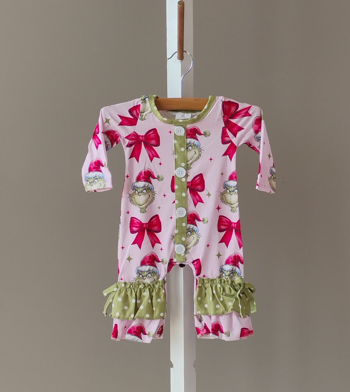 Grinch Bow Ruffled Romper