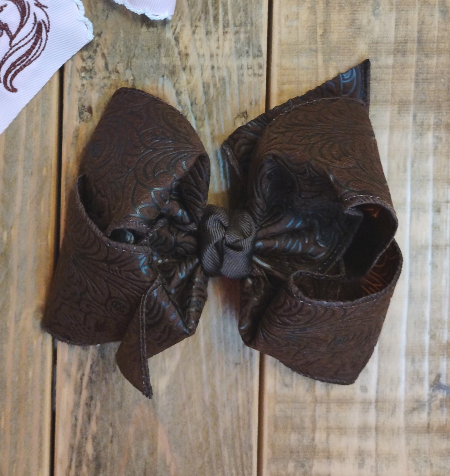 Beyond Creations 5.5" Rodeo Inspired Bows (Pink Horse, Brown Embossed)