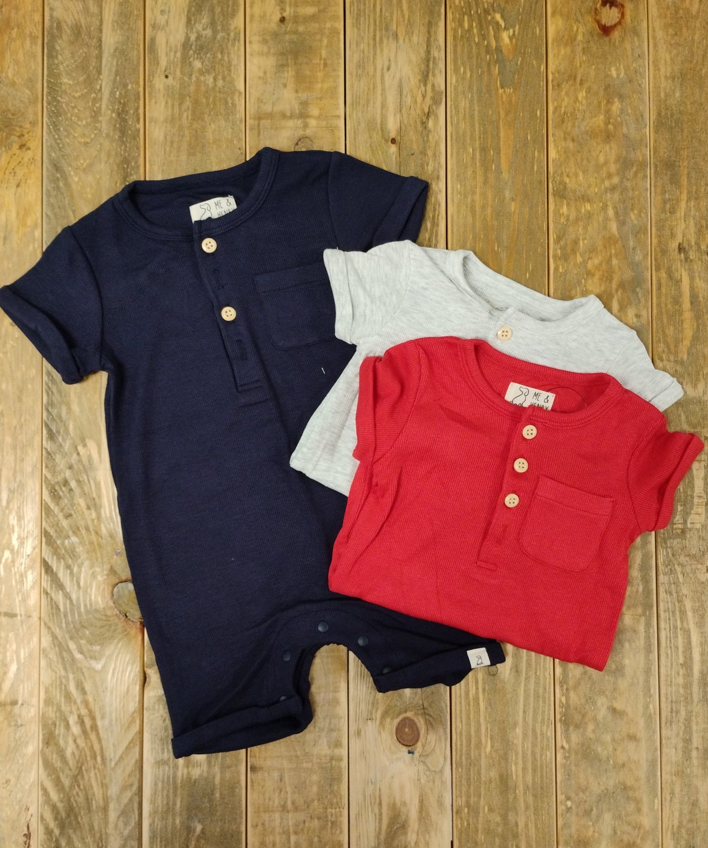 Me and Henry Camborne Rompers (Red, Navy, or Grey)