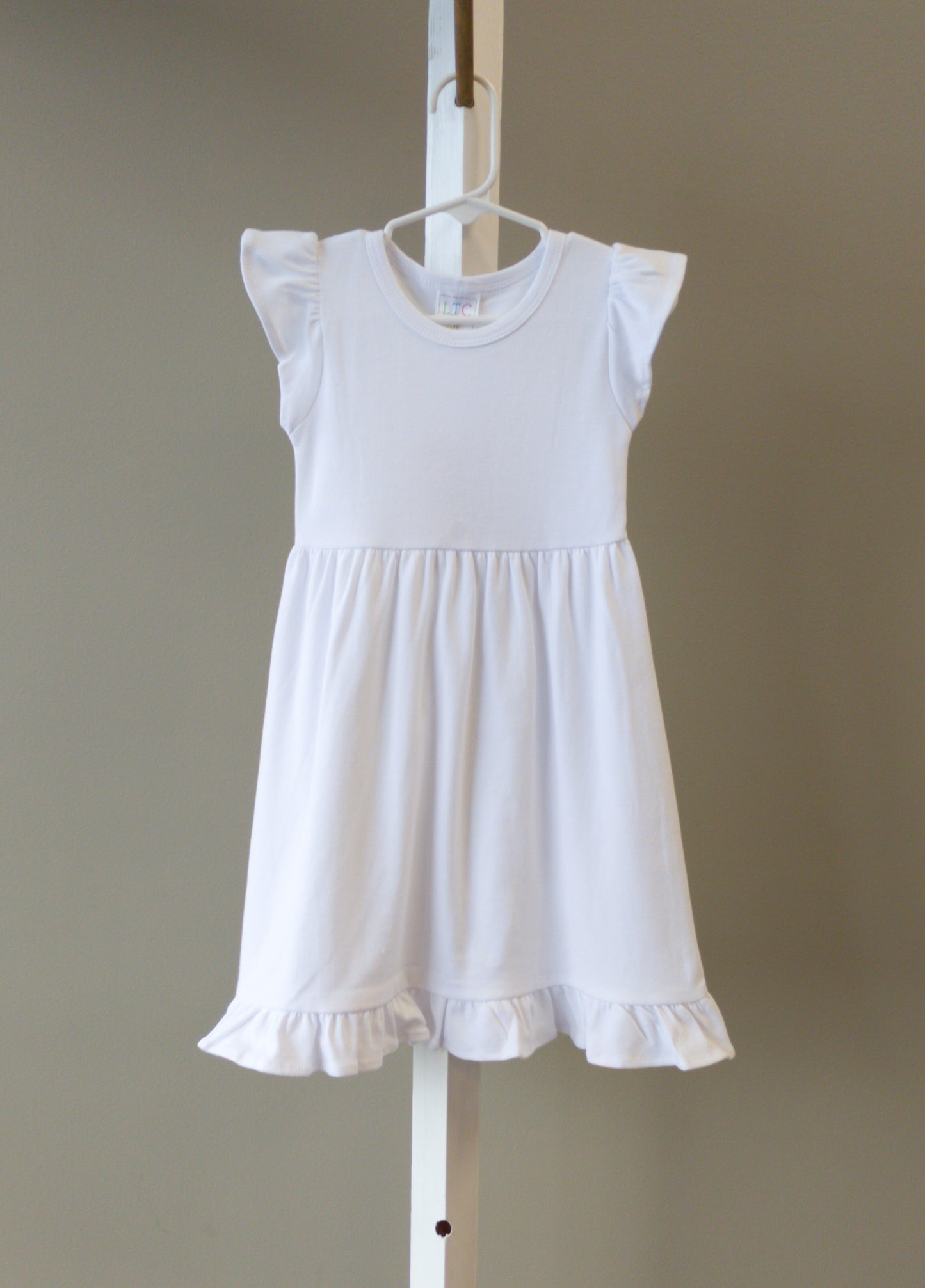 Girls White Ruffle Flutter Sleeve Dress