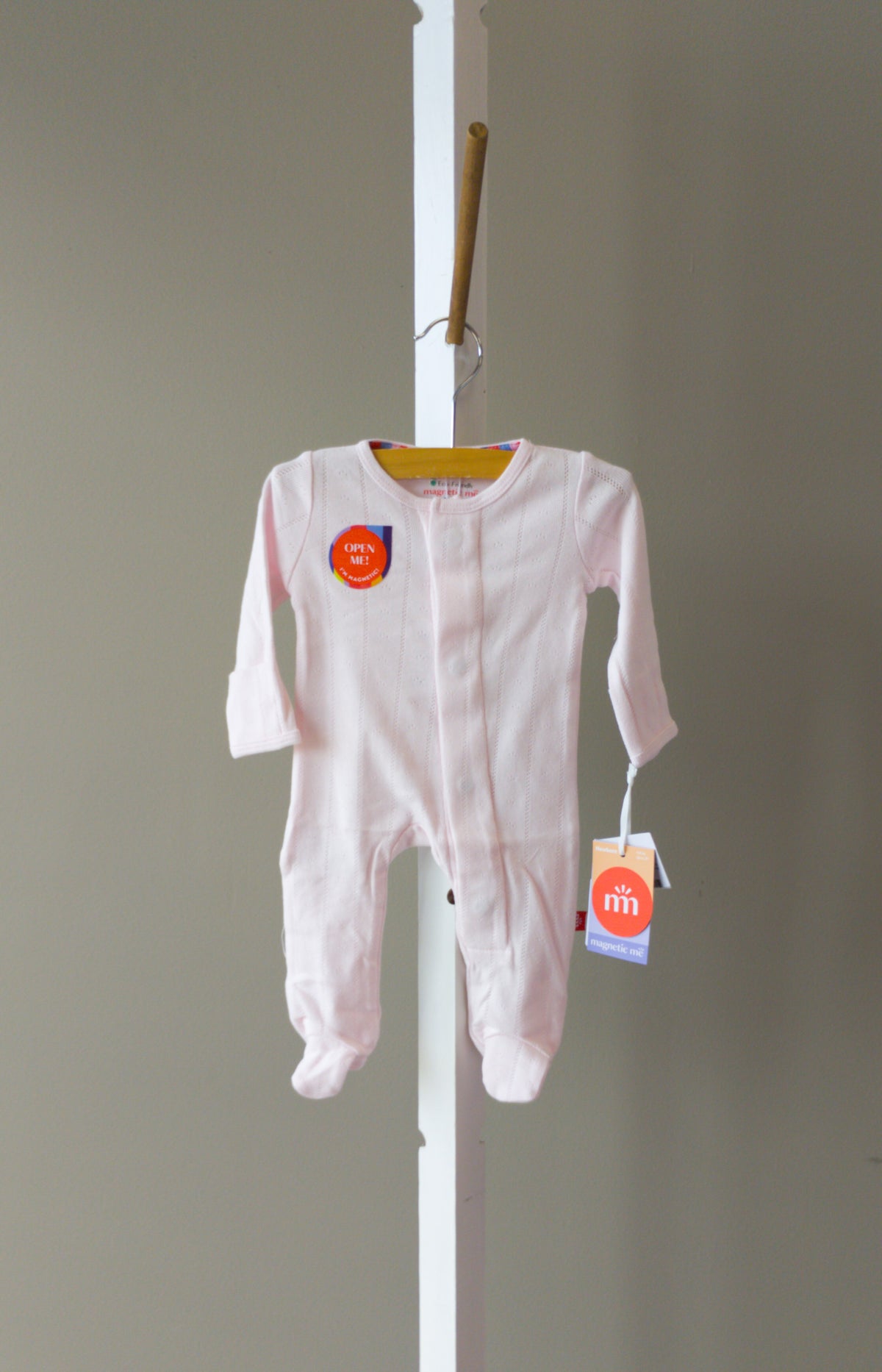 Magnetic Me Organic Cotton Love Lines Pink Pointelle Footie