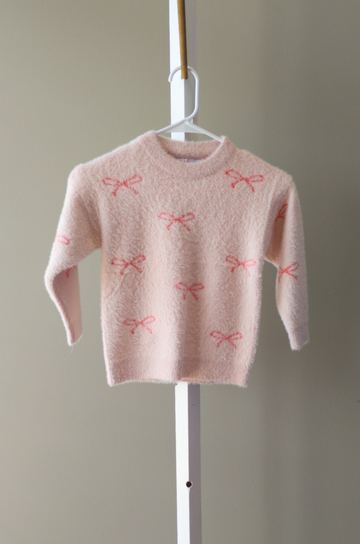 Oopsie Daisy Girls Pink Bow Fuzzy Crew Neck