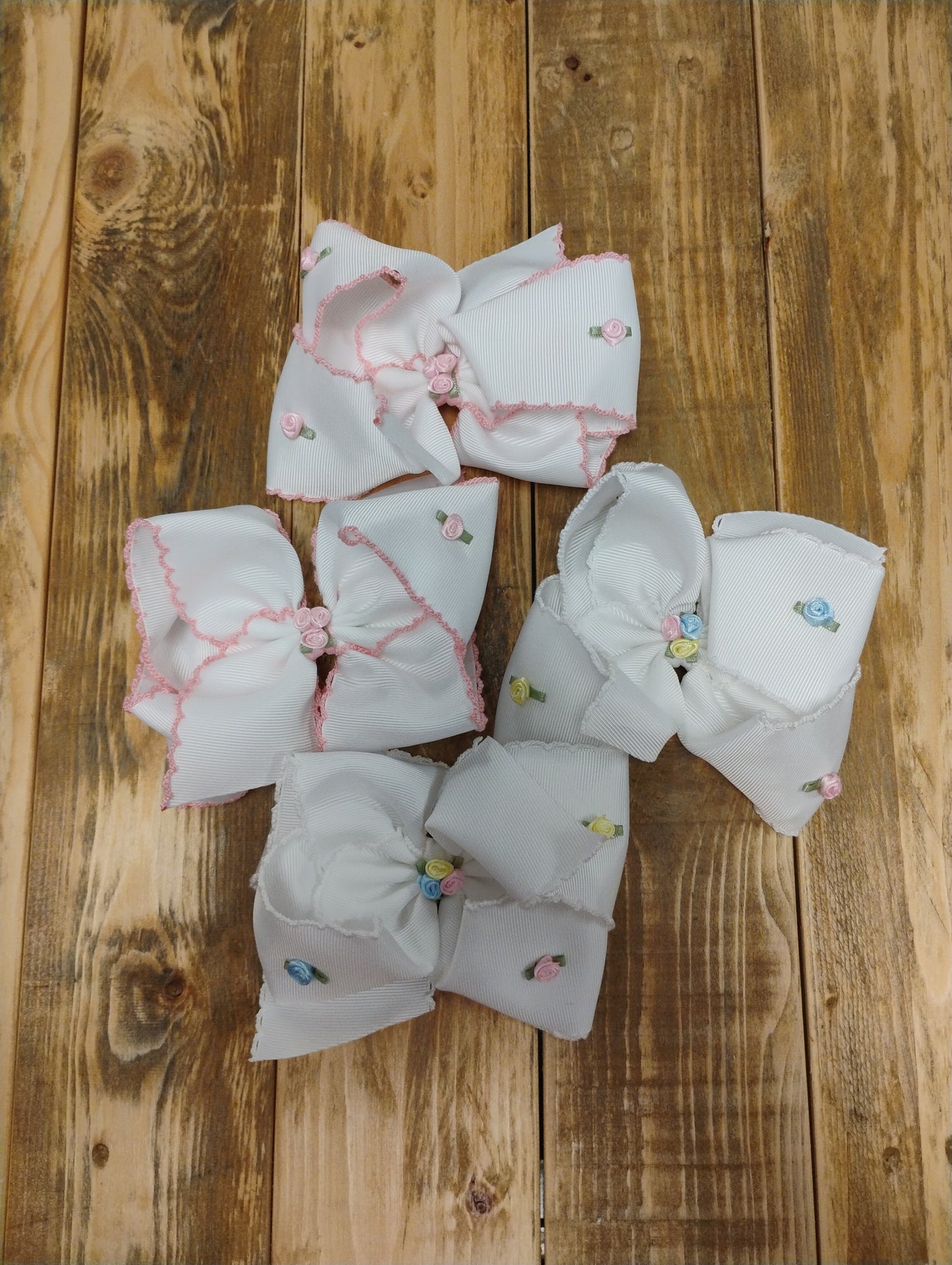 Crochet Flower Bows (Pink, White)