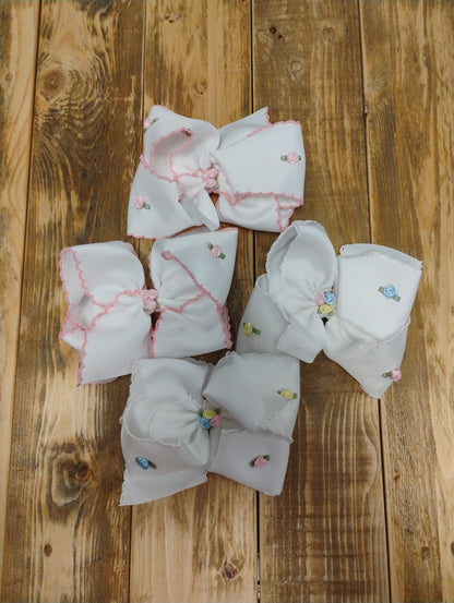 Crochet Flower Bows (Pink, White)