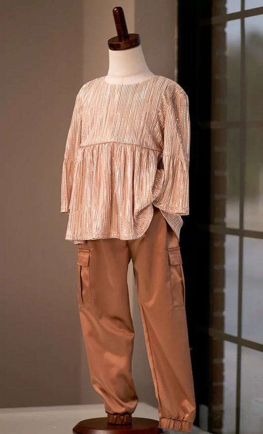 Bonnie Jean Blush Sequined ¾ Sleeve Pant Set