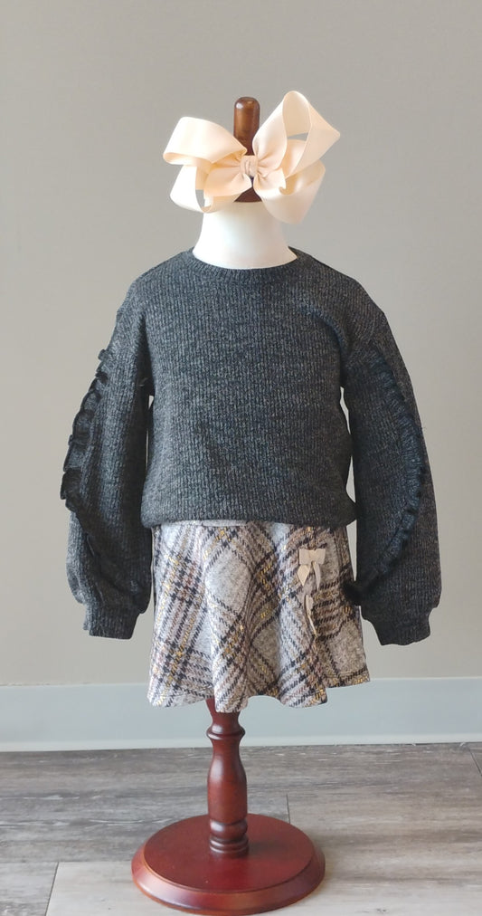 Grey Sweater With Plaid Skirt