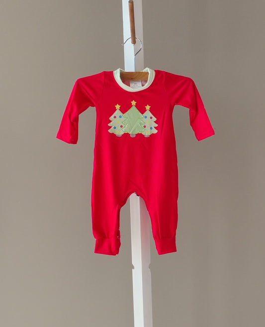 Boys Red Christmas Tree Romper