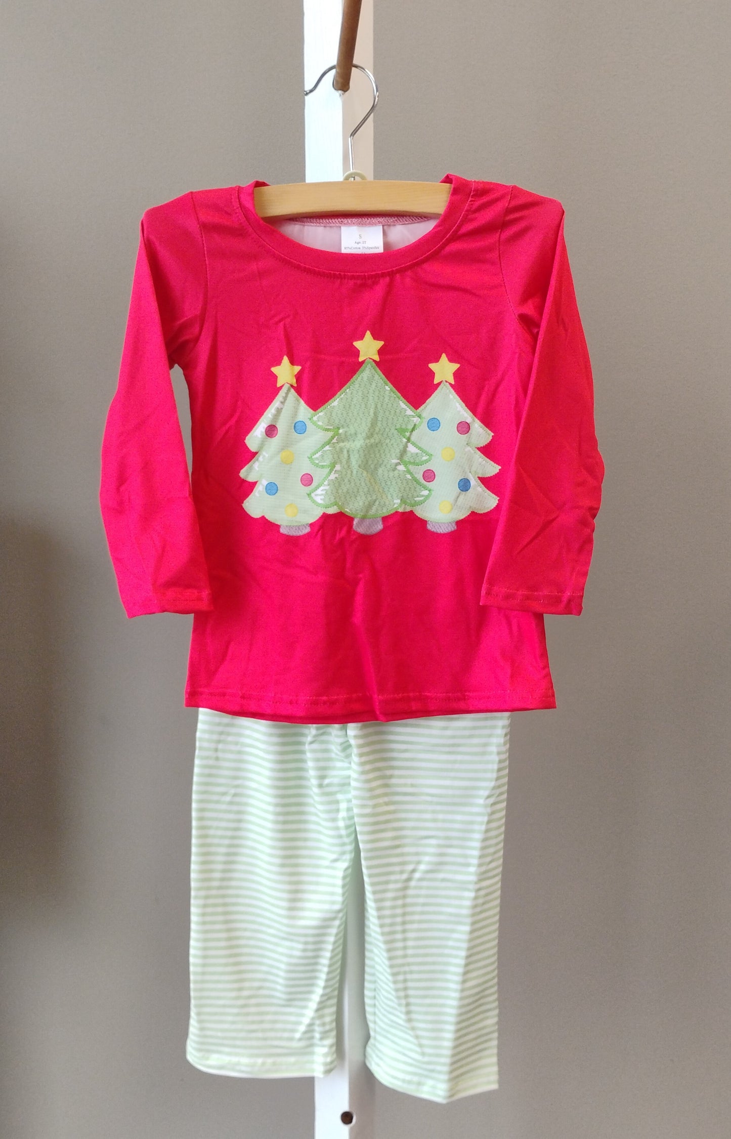 Boys Red Christmas Tree Pant Set