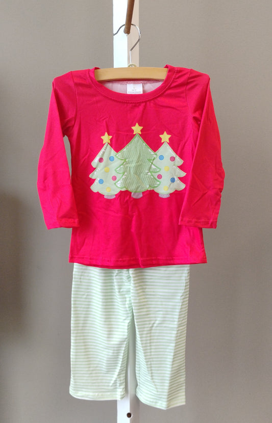 Boys Red Christmas Tree Pant Set
