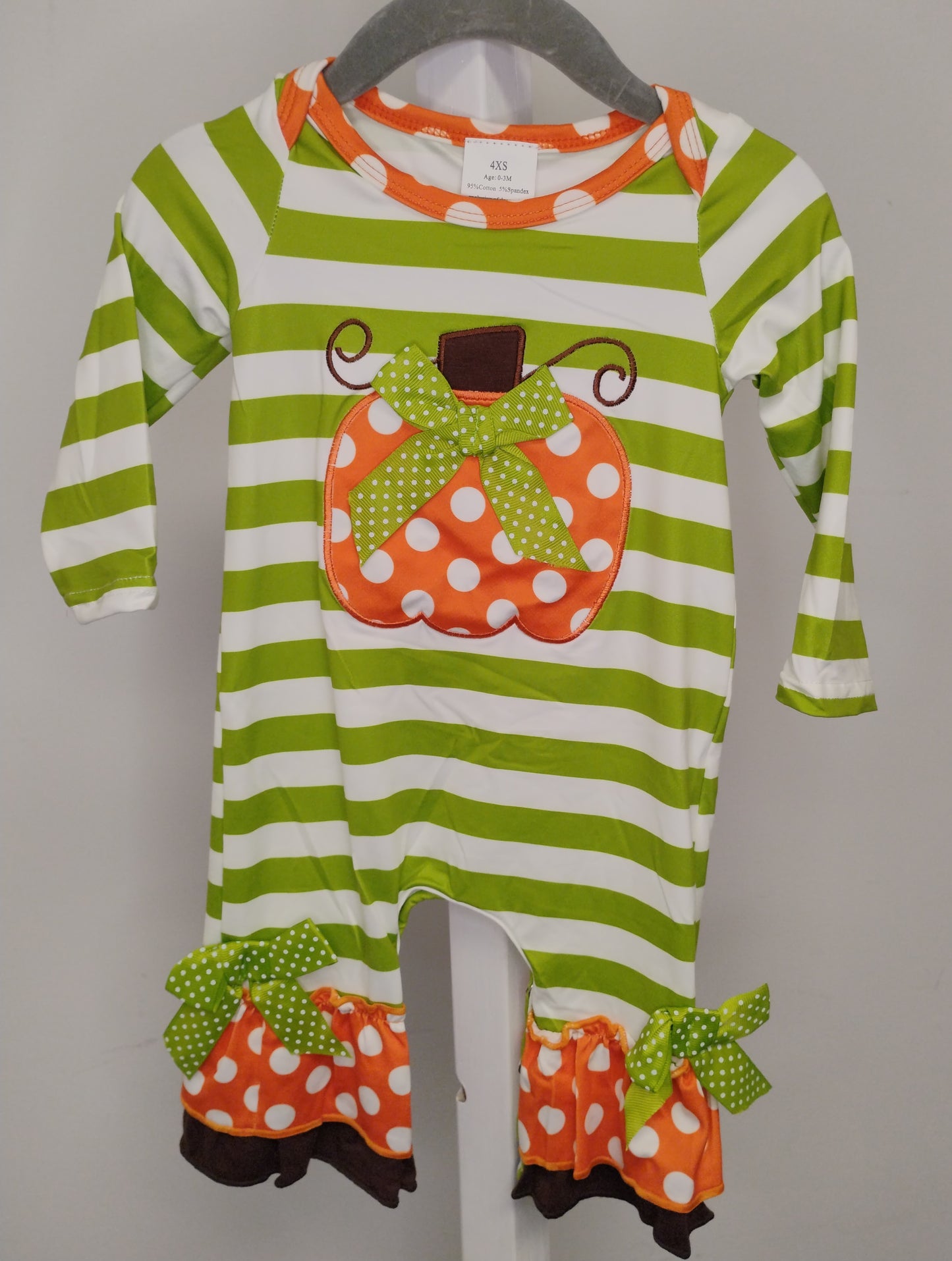 Pumpkin Green Stripe Romper