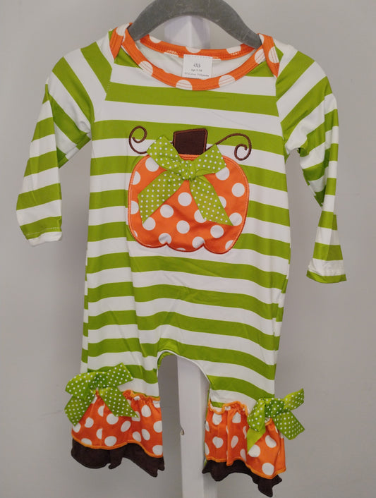 Pumpkin Green Stripe Romper