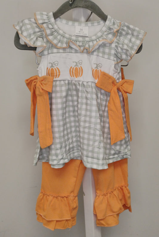 L/S Girl Bows Pumpkin Floral