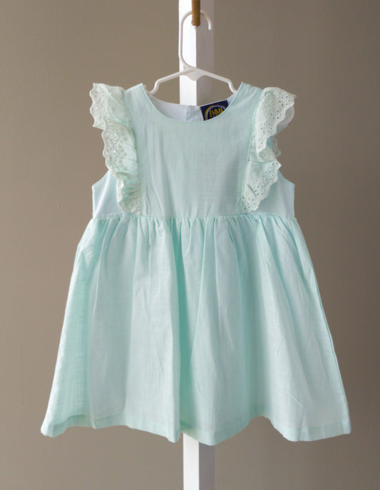 Mint Linen A/S Dress W/Lace