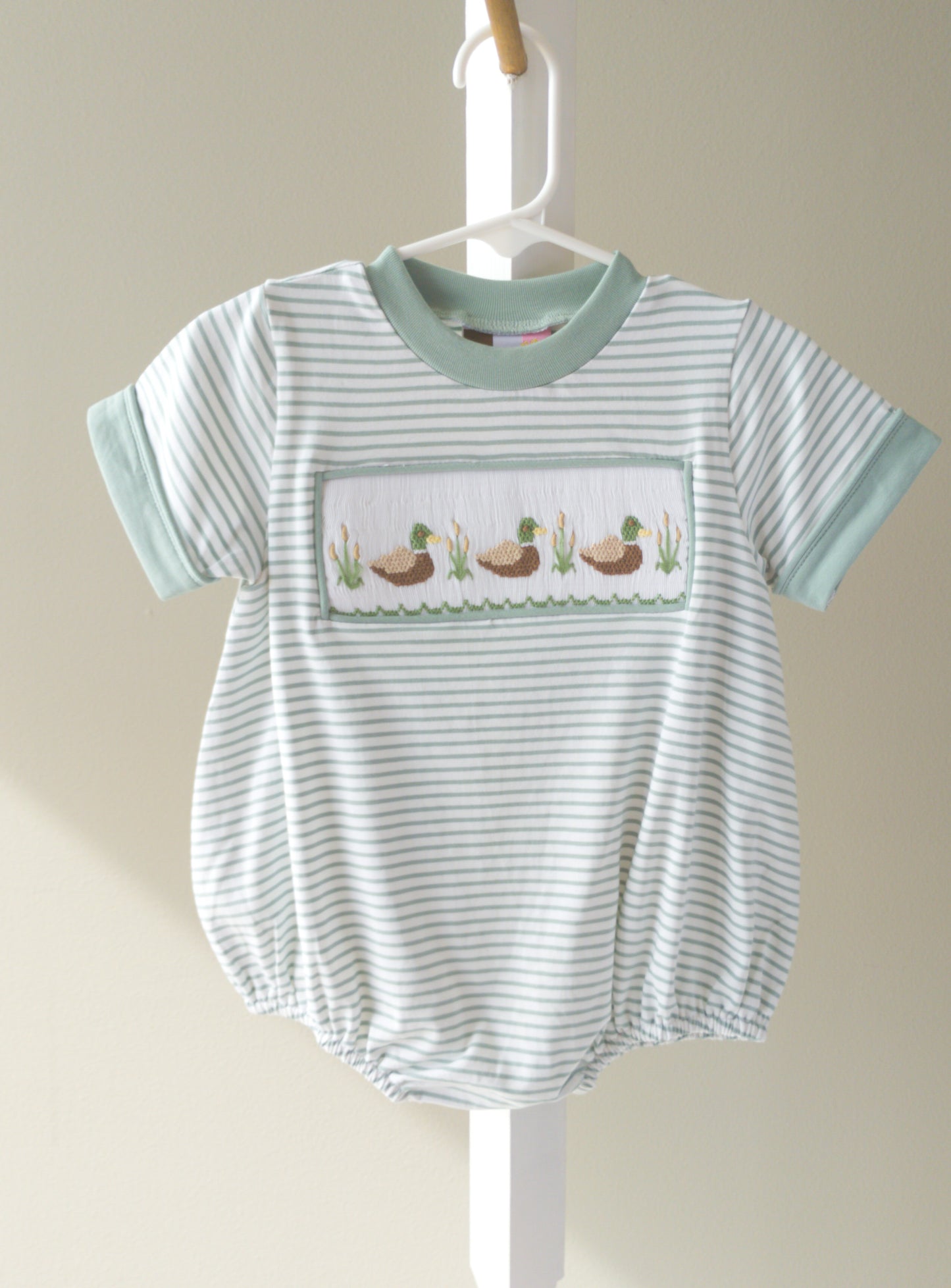 Banana Split Mallard Duck Smocked Boys Bubble