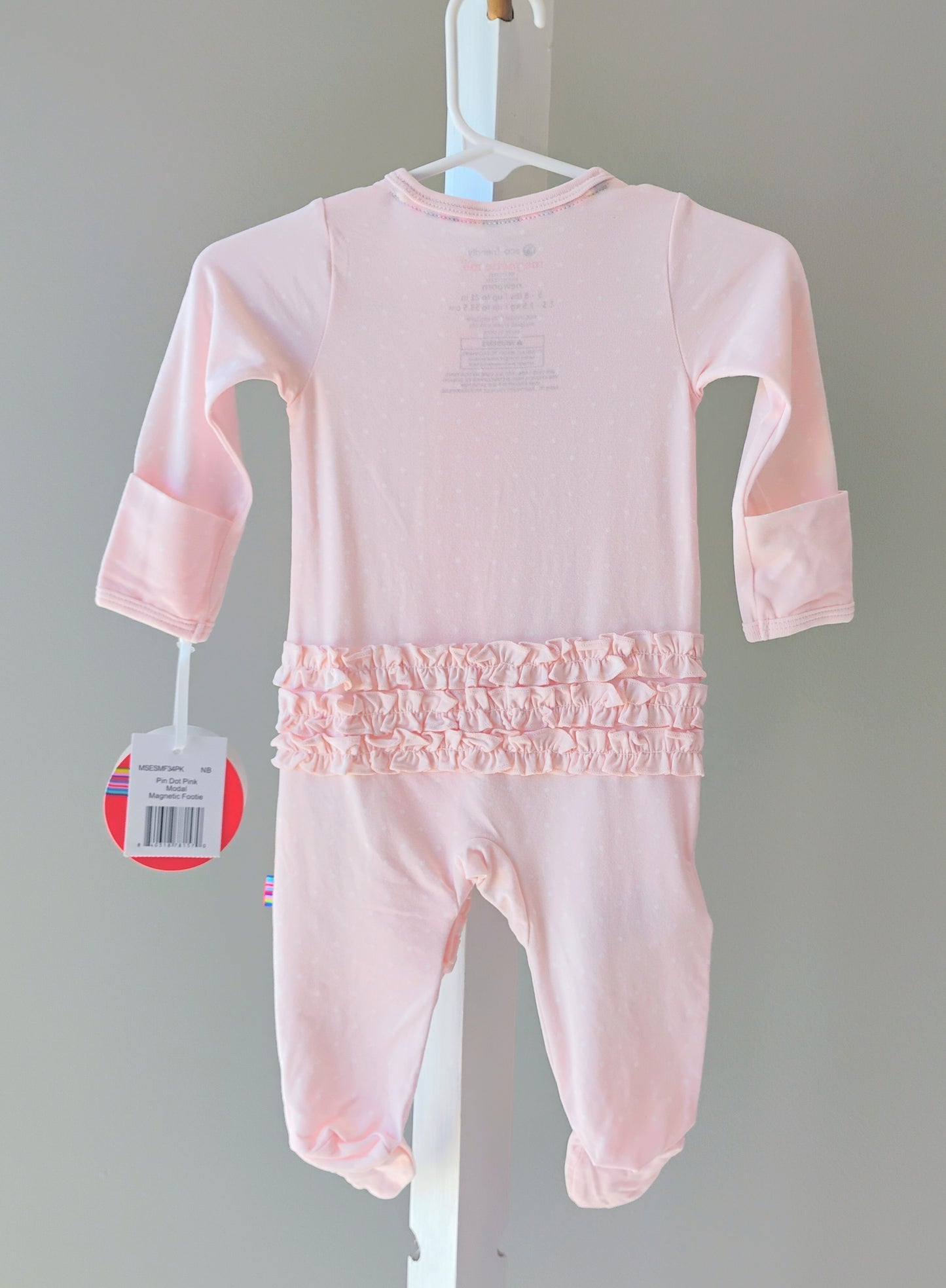 Magnetic Me Pin Dot Pink Ruffle Placket Footie