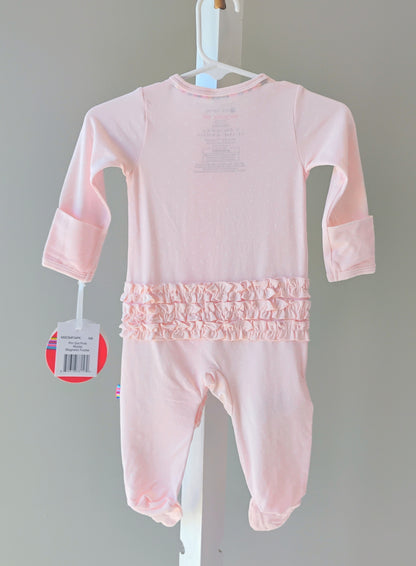 Magnetic Me Pin Dot Pink Ruffle Placket Footie