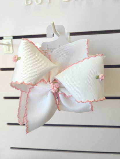 Crochet Flower Bows (Pink, White)
