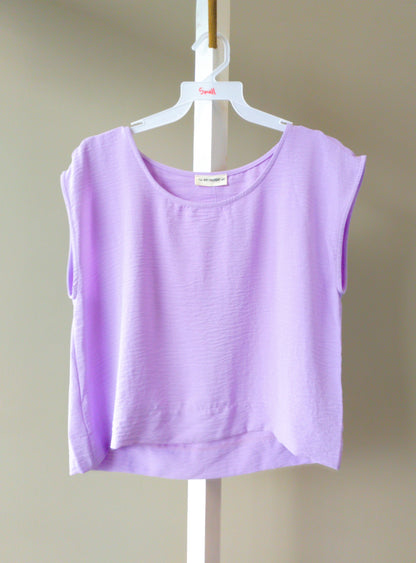 ee:some Women Solid Cap Sleeve Top (Denim, Lavender, Off White)