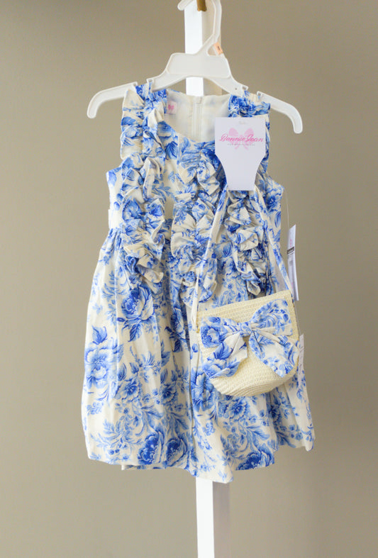 Bonnie Jean Floral Blue Dress w/Purse