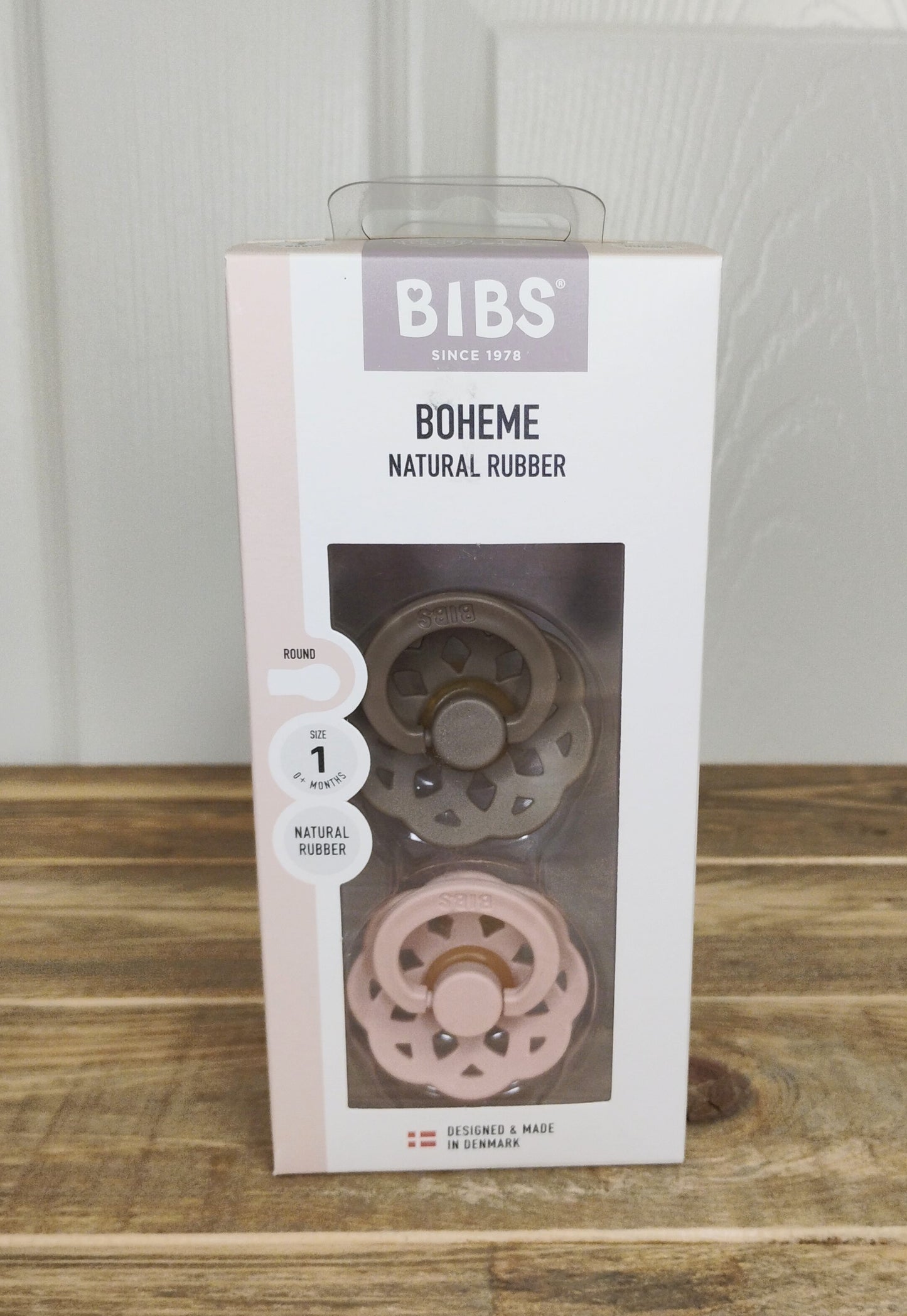 BIBS Boheme Pacifier (Size 1, Size 2) (Pink/Coral, Dark Oak/Blush, Vanilla/Peach)