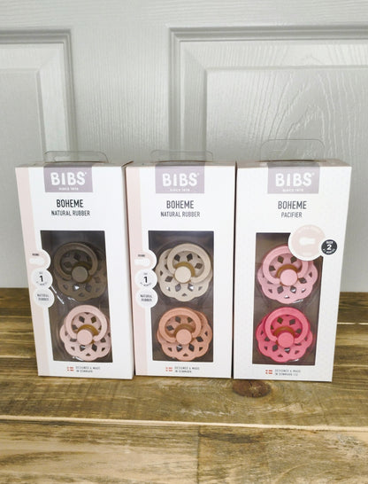 BIBS Boheme Pacifier (Size 1, Size 2) (Pink/Coral, Dark Oak/Blush, Vanilla/Peach)