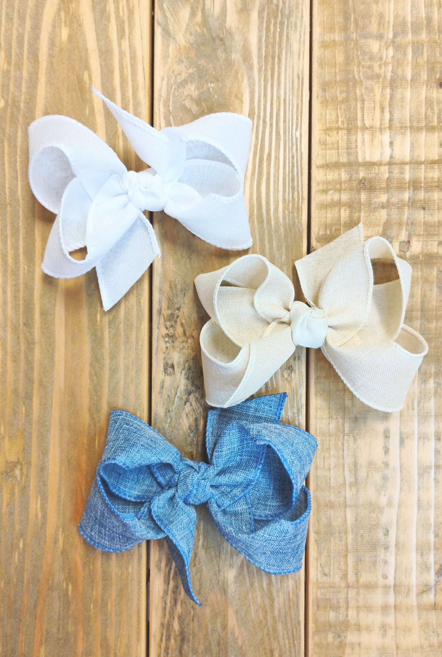 Beyond Creations 4.5" Linen Bows (White, Antique White, Denim)