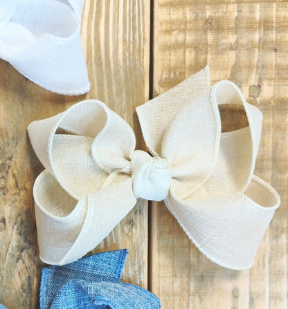 Beyond Creations 4.5" Linen Bows (White, Antique White, Denim)