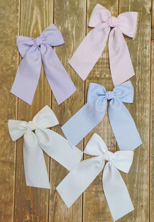 Beyond Creations (3.5", 4.5") Satin Bows w/ Tails (Antique White, White, Powder Pink, Purple, Blue)