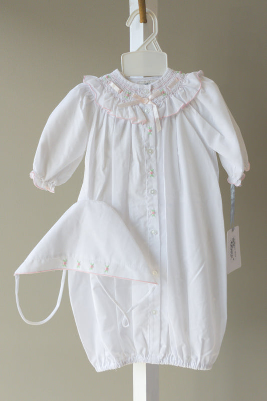 Feltman Brothers Ribbon Ruffle Smocked Gown (Preemie, Newborn)