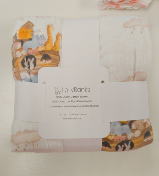 LollyBanks Noah's Ark Muslin Blanket Quilt