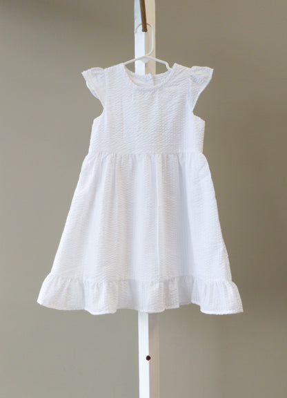 Girls White Seersucker Dress