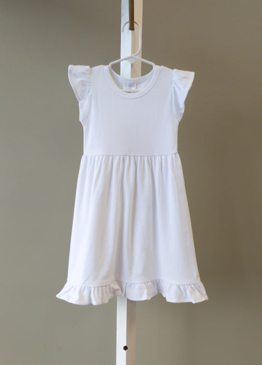 Girls White Ruffle Flutter Sleeve Dress