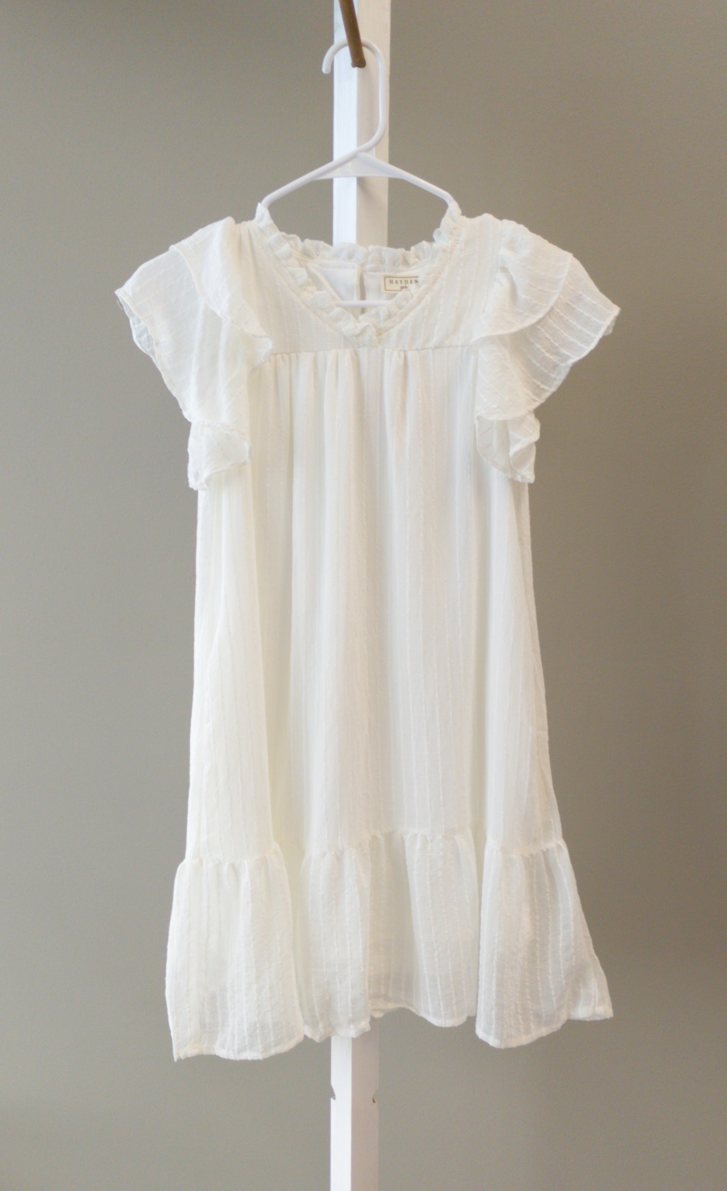 Hayden Girls Off White V-neck Ruffle Dress
