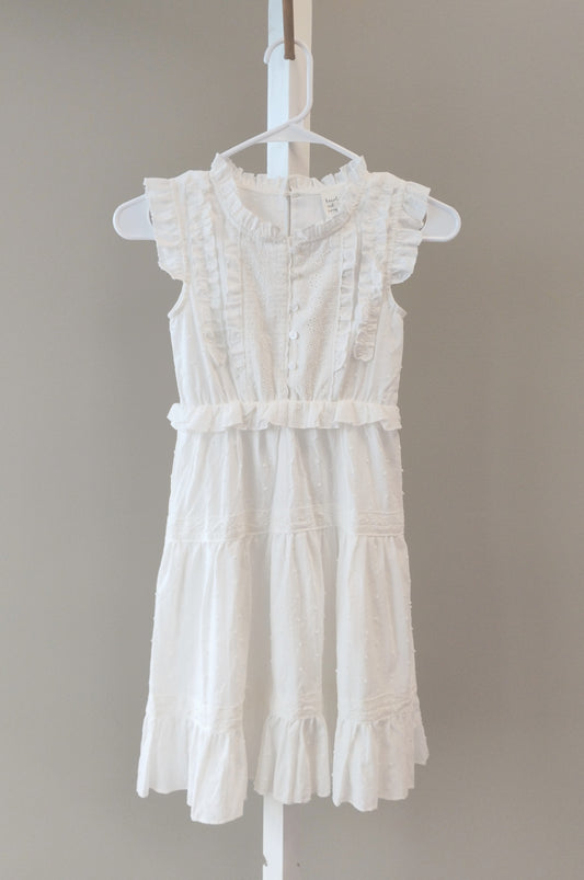 Heart and Arrow Ruffle Crew Neck Tiered White Dress