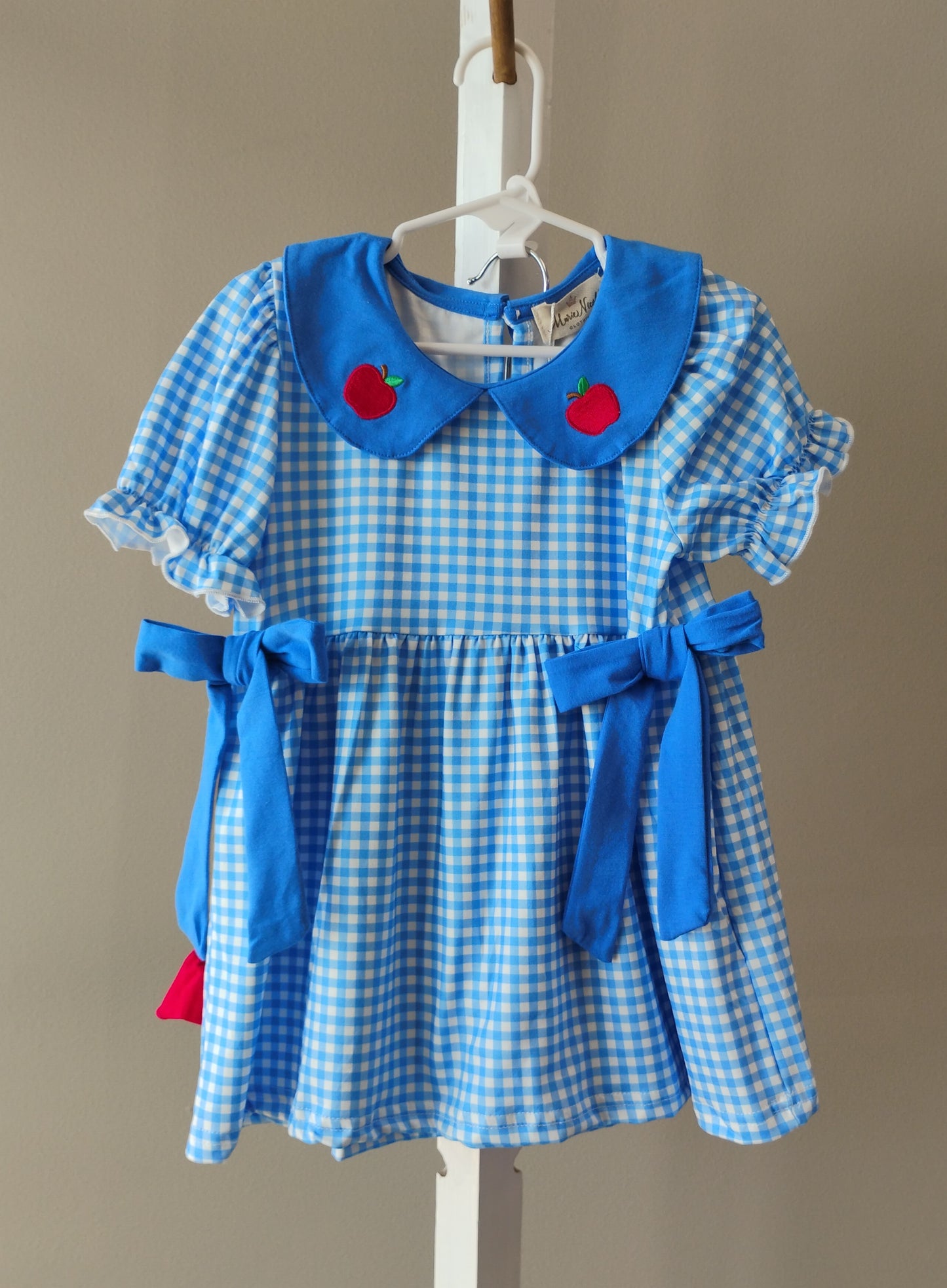 Faire School Bell Apple Gingham Embroidered Short Set