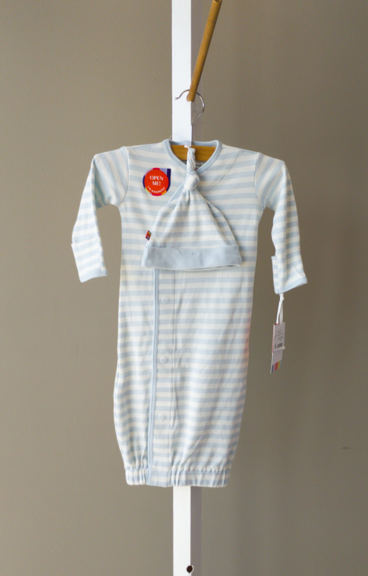 Magnetic Me Blue Stripe Organic Cotton Gown-Hat