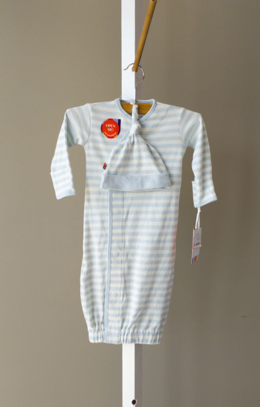 Magnetic Me Blue Stripe Organic Cotton Gown-Hat
