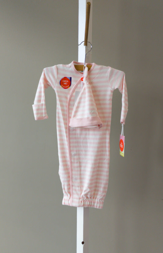 Magnetic Me Pink Stripe Organic Cotton Gown-Hat