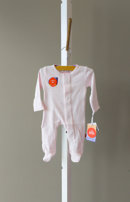 Magnetic Me Organic Cotton Love Lines Pink Pointelle Footie