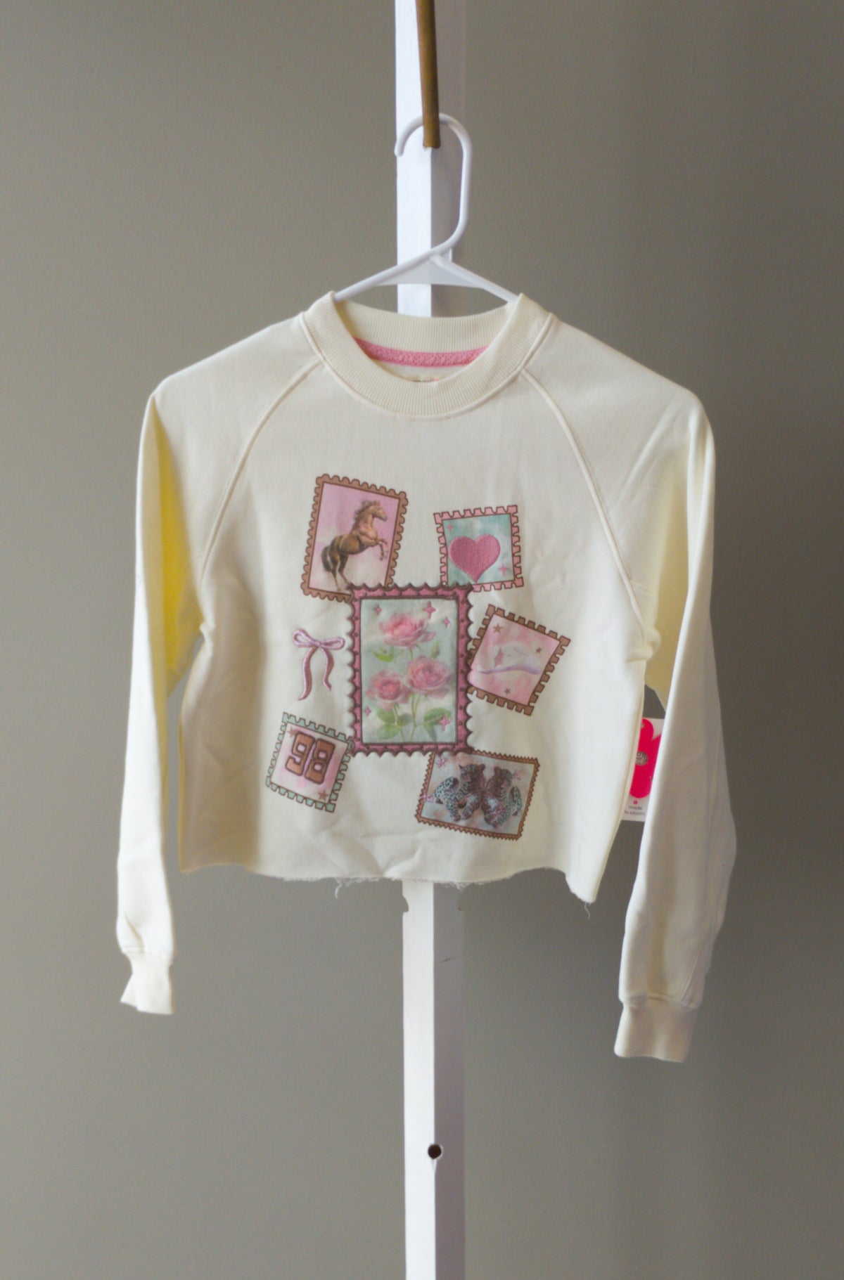 Paper Flower Stamps w Embroidery Sweatshirt
