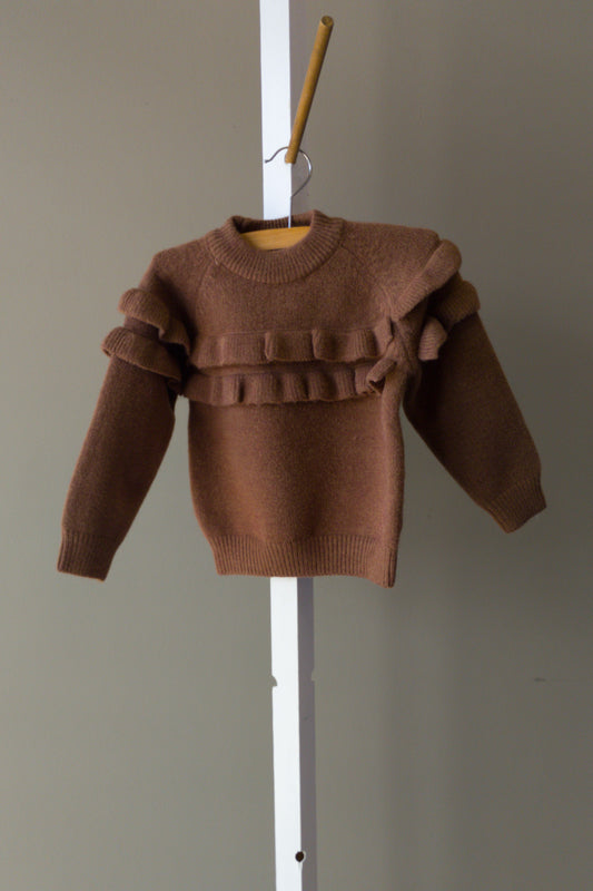 Oopsie Daisy Girls Chocolate Double Ruffle Crew Neck