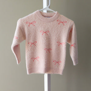 Oopsie Daisy Girls Pink Bow Fuzzy Crew Neck