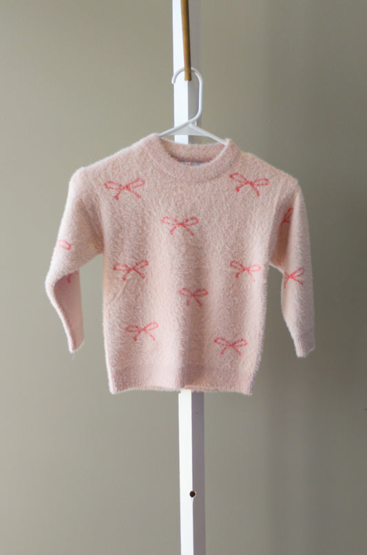 Oopsie Daisy Girls Pink Bow Fuzzy Crew Neck