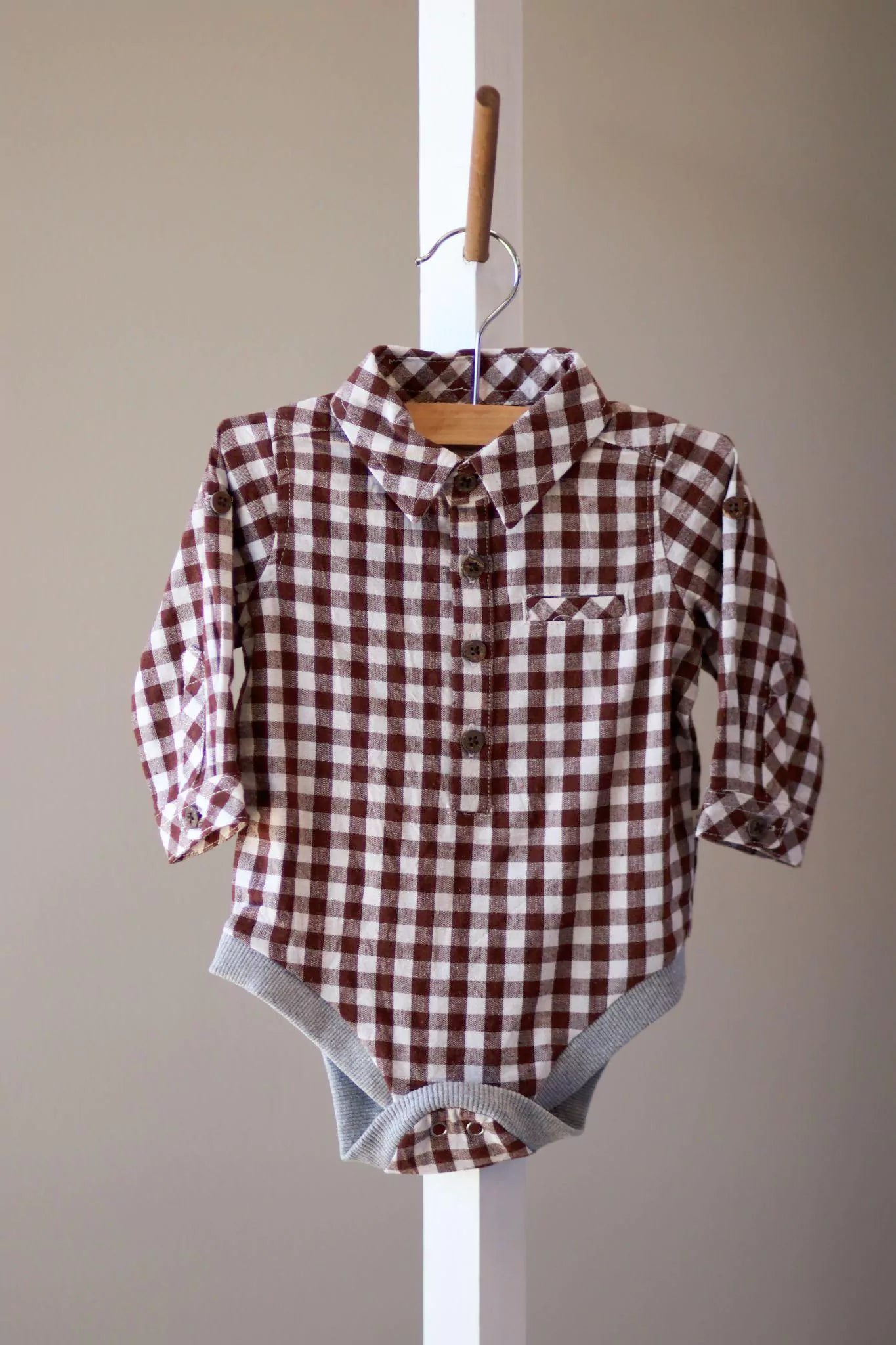 Me & Henry Jasper Woven Onesie Brown MicroPlaid