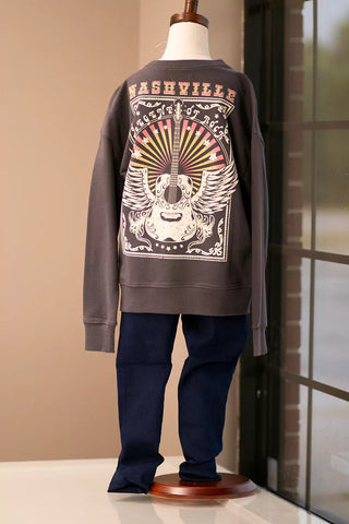 Paper Flower Nashville Front Back Graphic Tween Sweatshirt