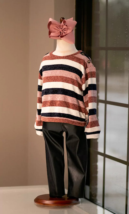 Bonnie Jean Striped Sweater with Navy Leather Pant
