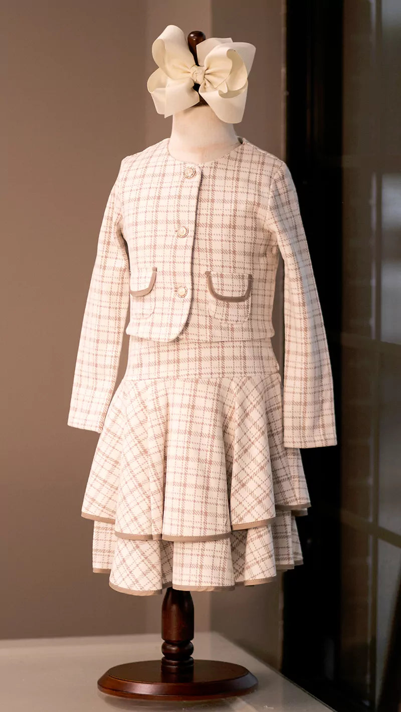 Bonnie Jean Taupe Tiered Dress with Coat