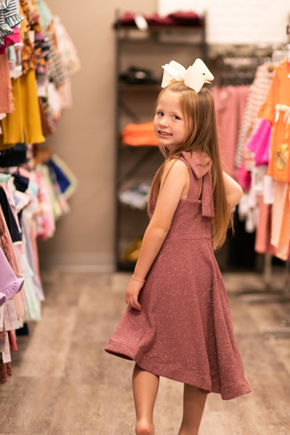 Bonnie Jean Mauve Glitter Dress with Bow
