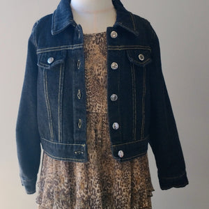 Bonnie Jean Black Jean Jacket with Animal Print Dress